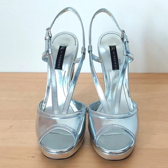 Burberry Silver Leather High Heel Sandals - Picture 2 of 16
